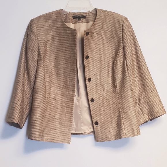 ANTONIO MELANI Tan 3/4 Sleeve Blazer Jacket Size 14 - Picture 3 of 7